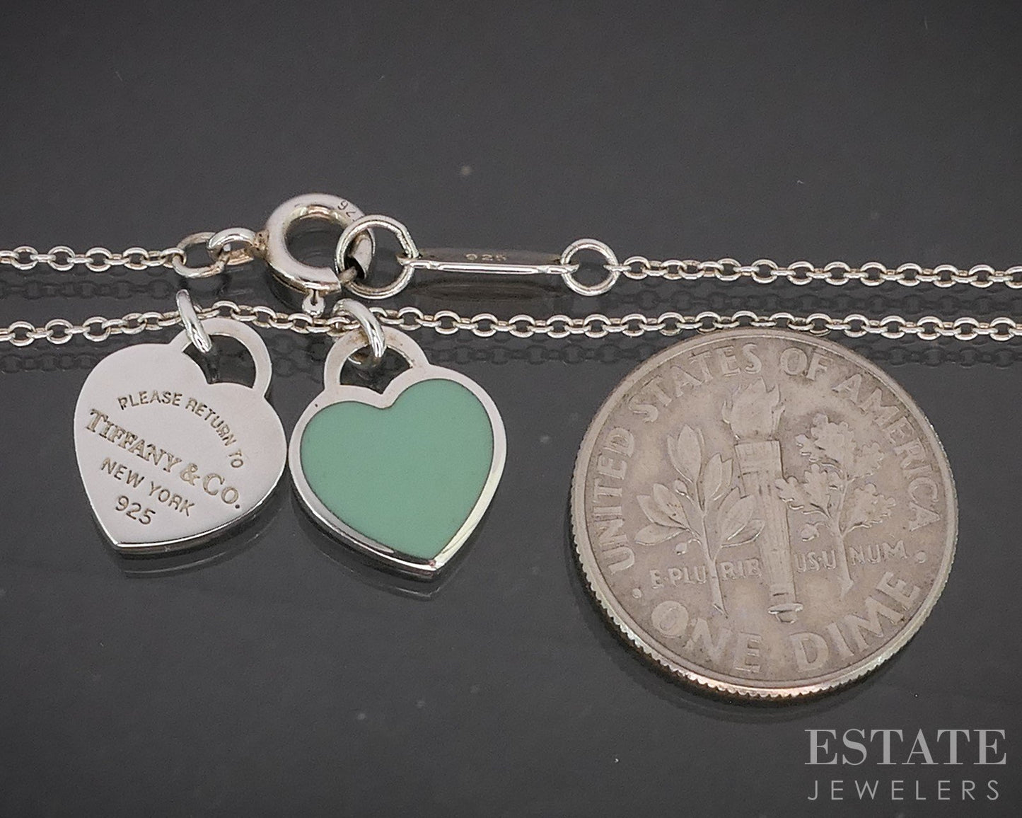 Sterling Tiffany & Co. Enameled Double Heart Tag Necklace 2.8g 16"L p14938