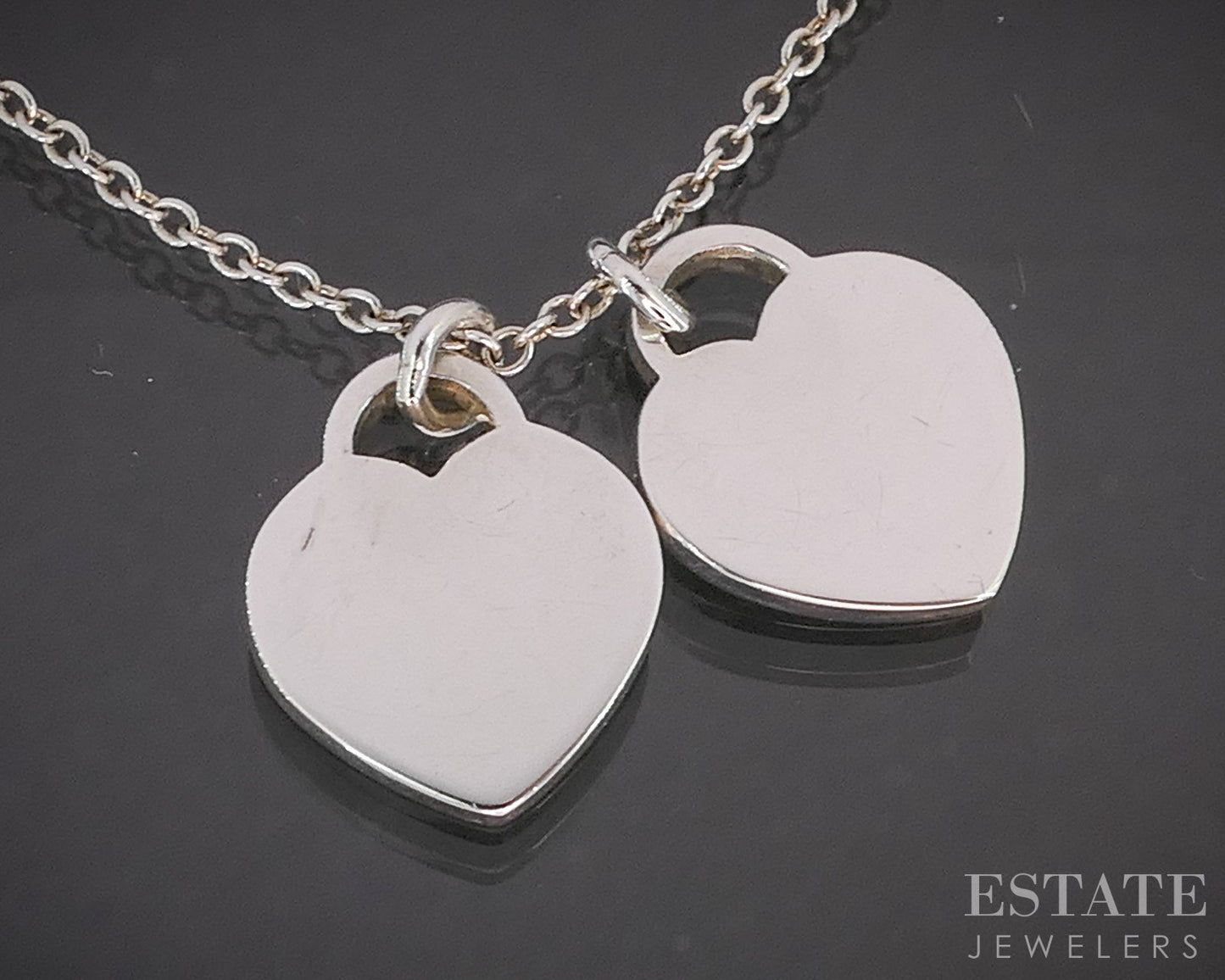 Sterling Tiffany & Co. Enameled Double Heart Tag Necklace 2.8g 16"L p14938