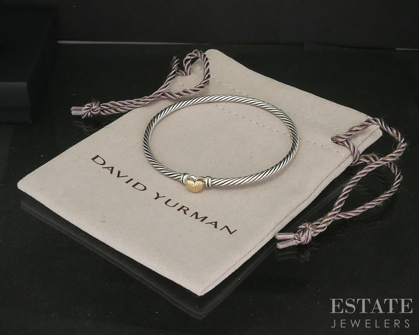 18k & Sterling David Yurman Heart Cable Bangle Bracelet 10.1g p14888