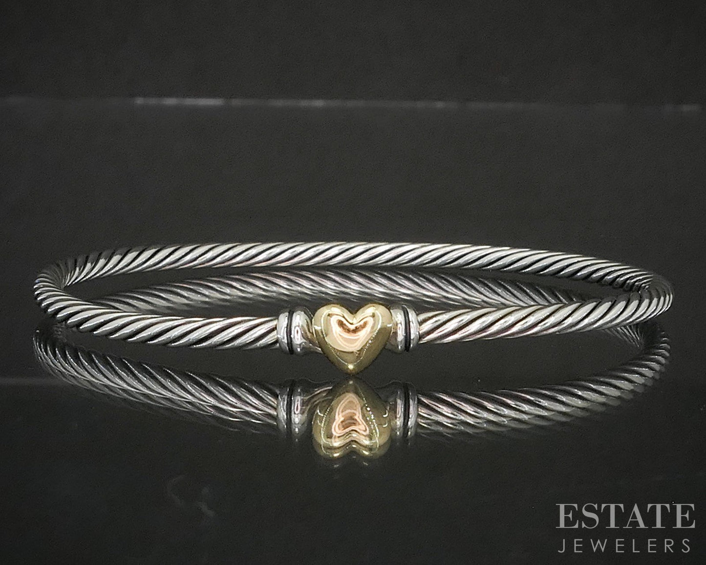 18k & Sterling David Yurman Heart Cable Bangle Bracelet 10.1g p14888