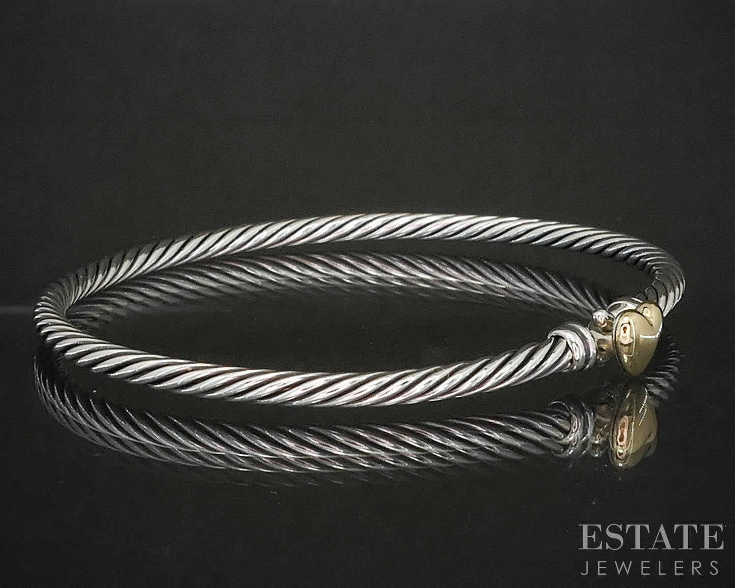 18k & Sterling David Yurman Heart Cable Bangle Bracelet 10.1g p14888