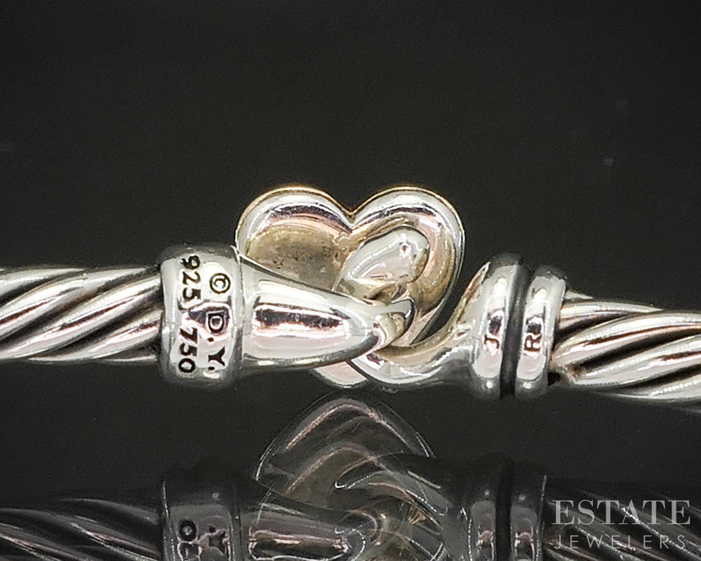 18k & Sterling David Yurman Heart Cable Bangle Bracelet 10.1g p14888