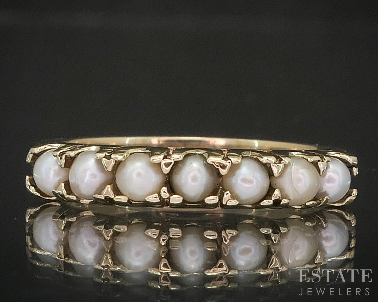 Vintage 10k Yellow Gold 2.5mm Seed Pearl Ladies Band Ring 1.8g p15579