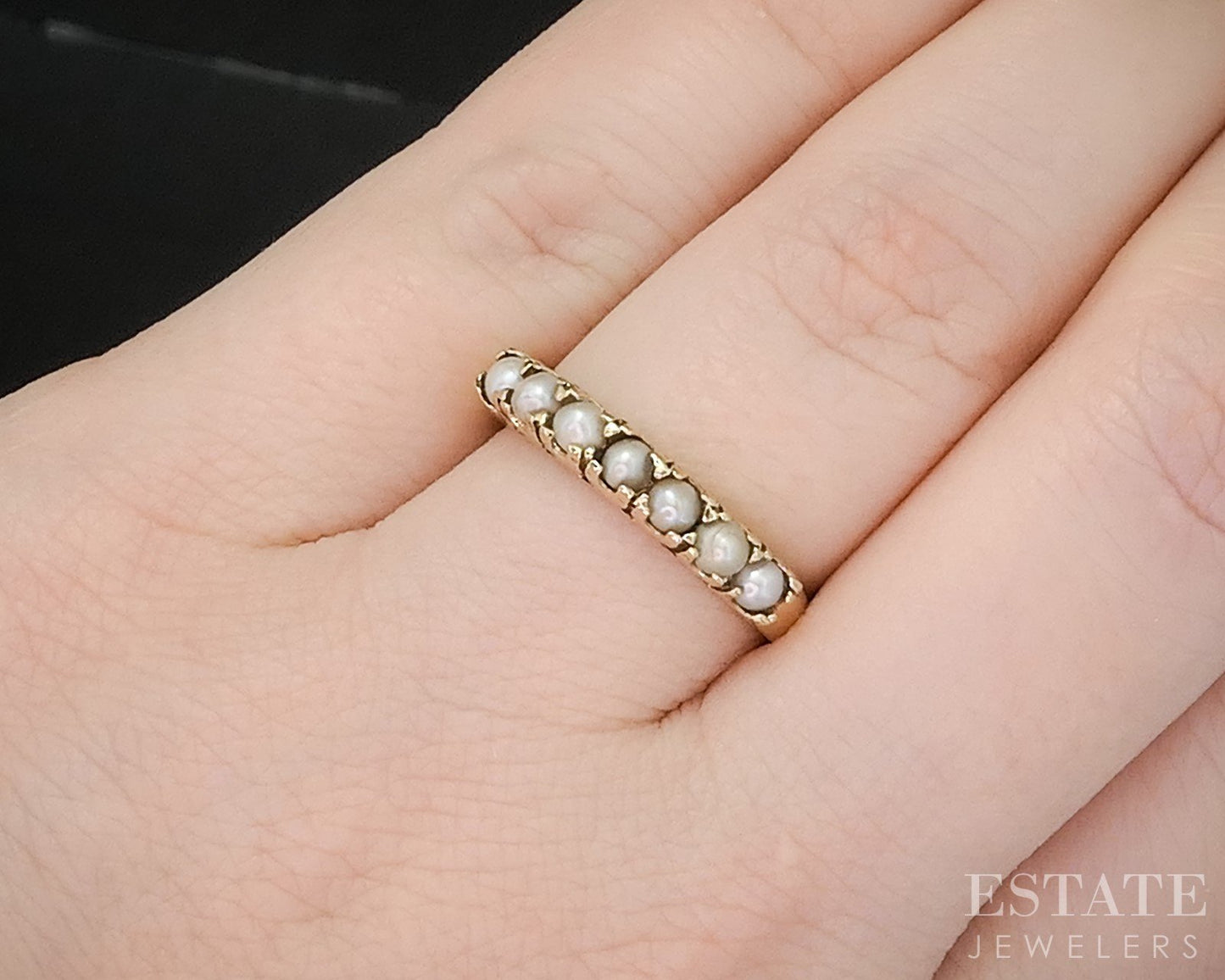 Vintage 10k Yellow Gold 2.5mm Seed Pearl Ladies Band Ring 1.8g p15579