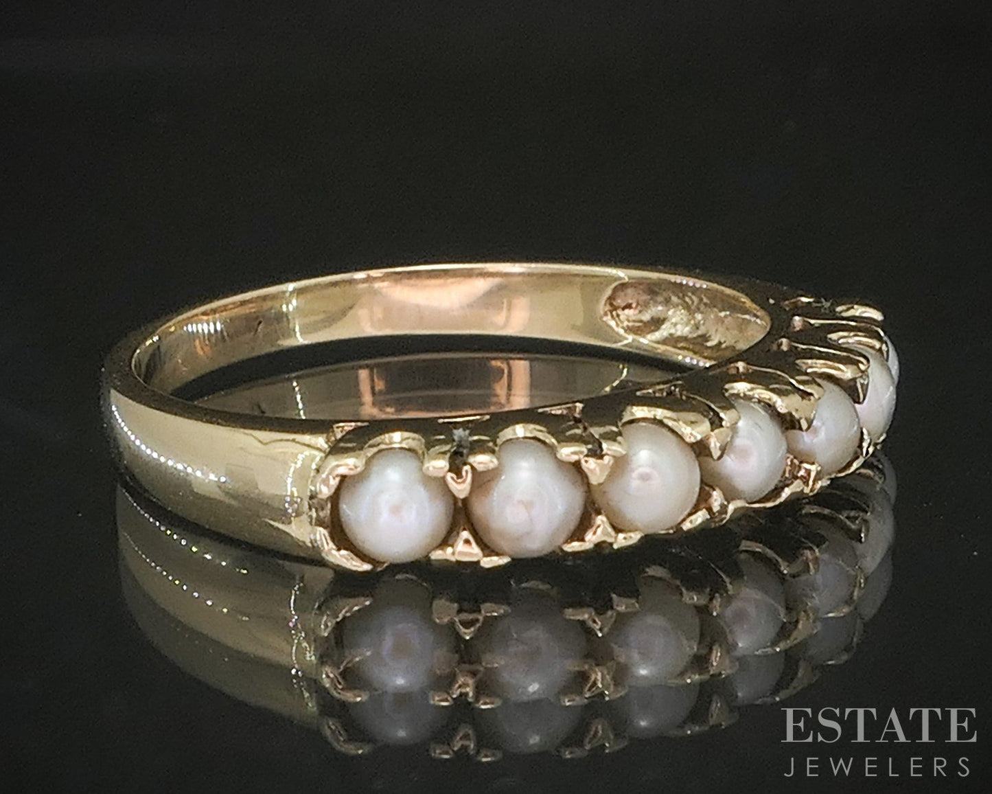 Vintage 10k Yellow Gold 2.5mm Seed Pearl Ladies Band Ring 1.8g p15579