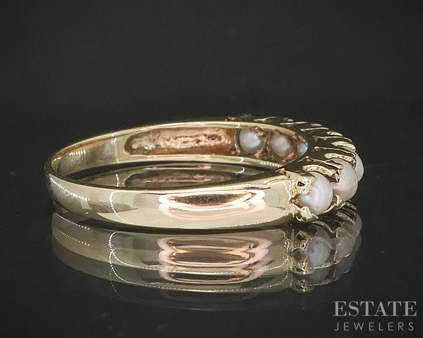 Vintage 10k Yellow Gold 2.5mm Seed Pearl Ladies Band Ring 1.8g p15579