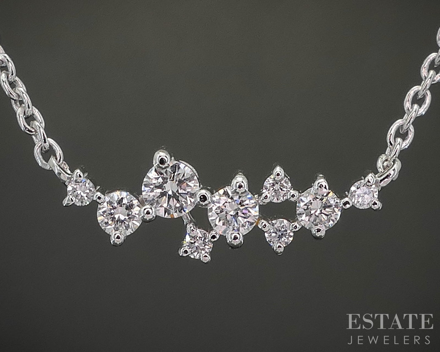 10k White Gold Lab Created Diamond Scattered Ladies Necklace 16"L p17029