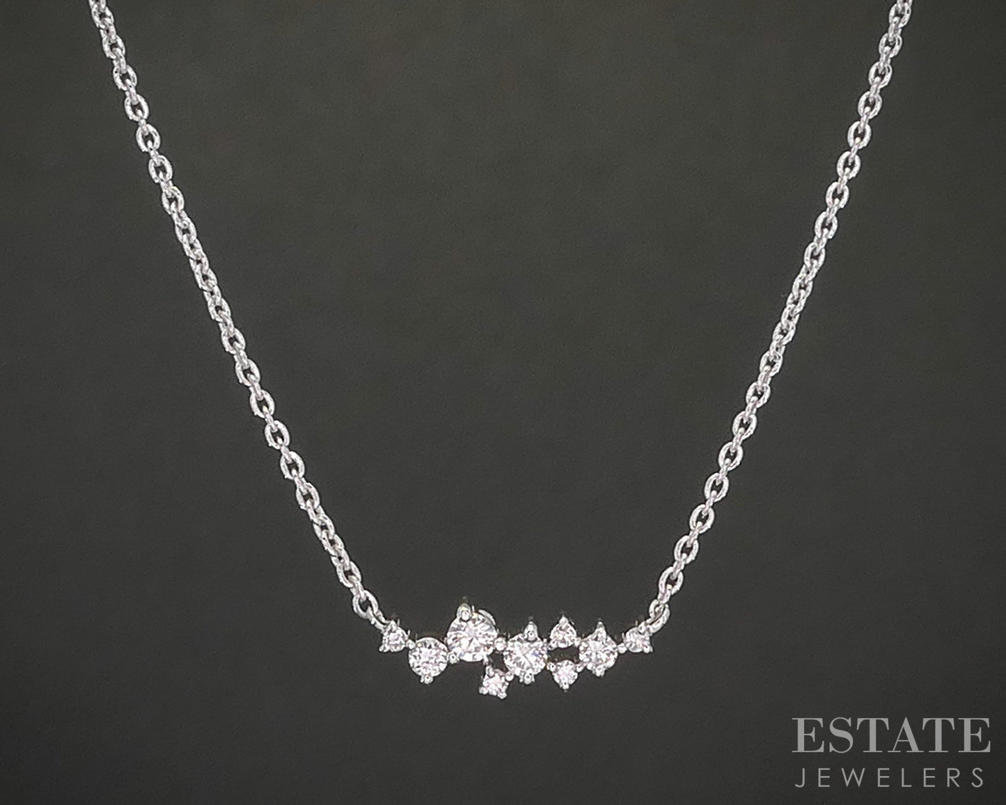 10k White Gold Lab Created Diamond Scattered Ladies Necklace 16"L p17029