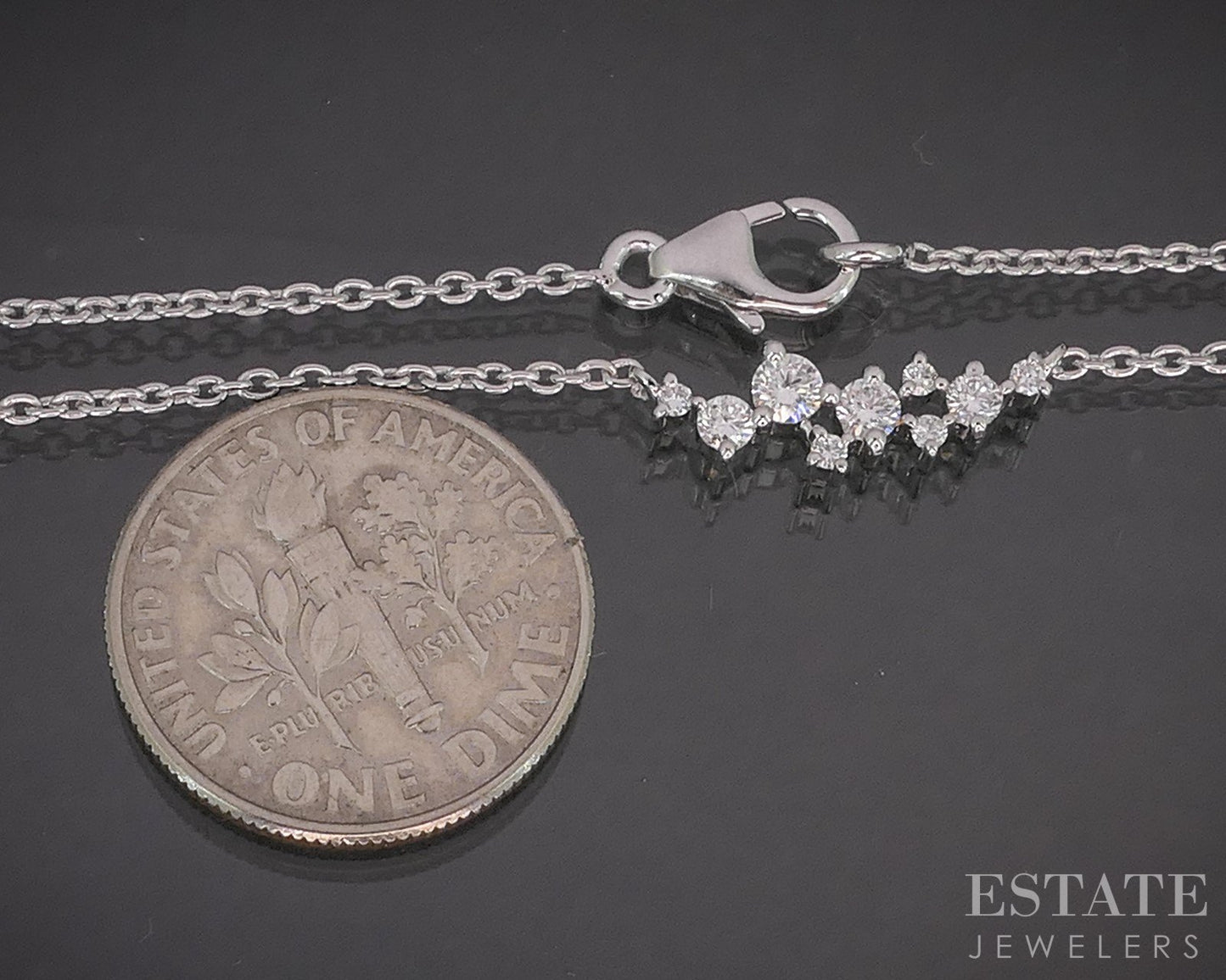 10k White Gold Lab Created Diamond Scattered Ladies Necklace 16"L p17029