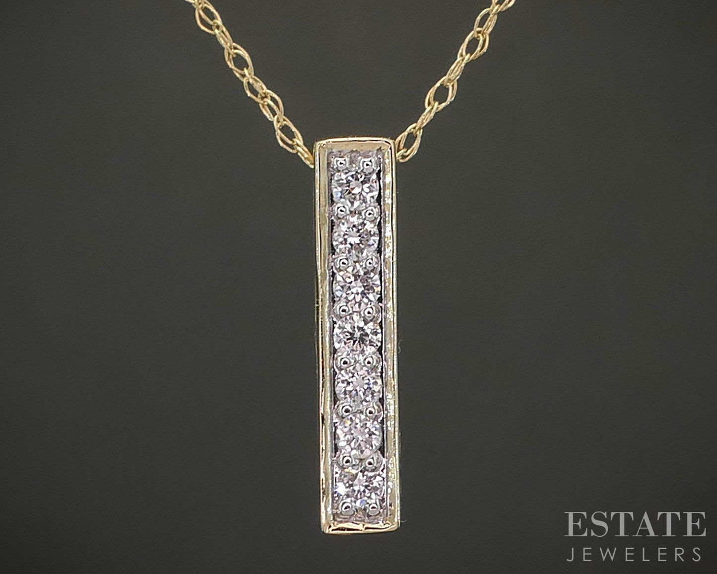10k Yellow Gold Lab Created .10ctw Diamond Bar Ladies Necklace 0.6g 18"L p17028