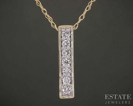 10k Yellow Gold Lab Created .10ctw Diamond Bar Ladies Necklace 0.6g 18"L p17028