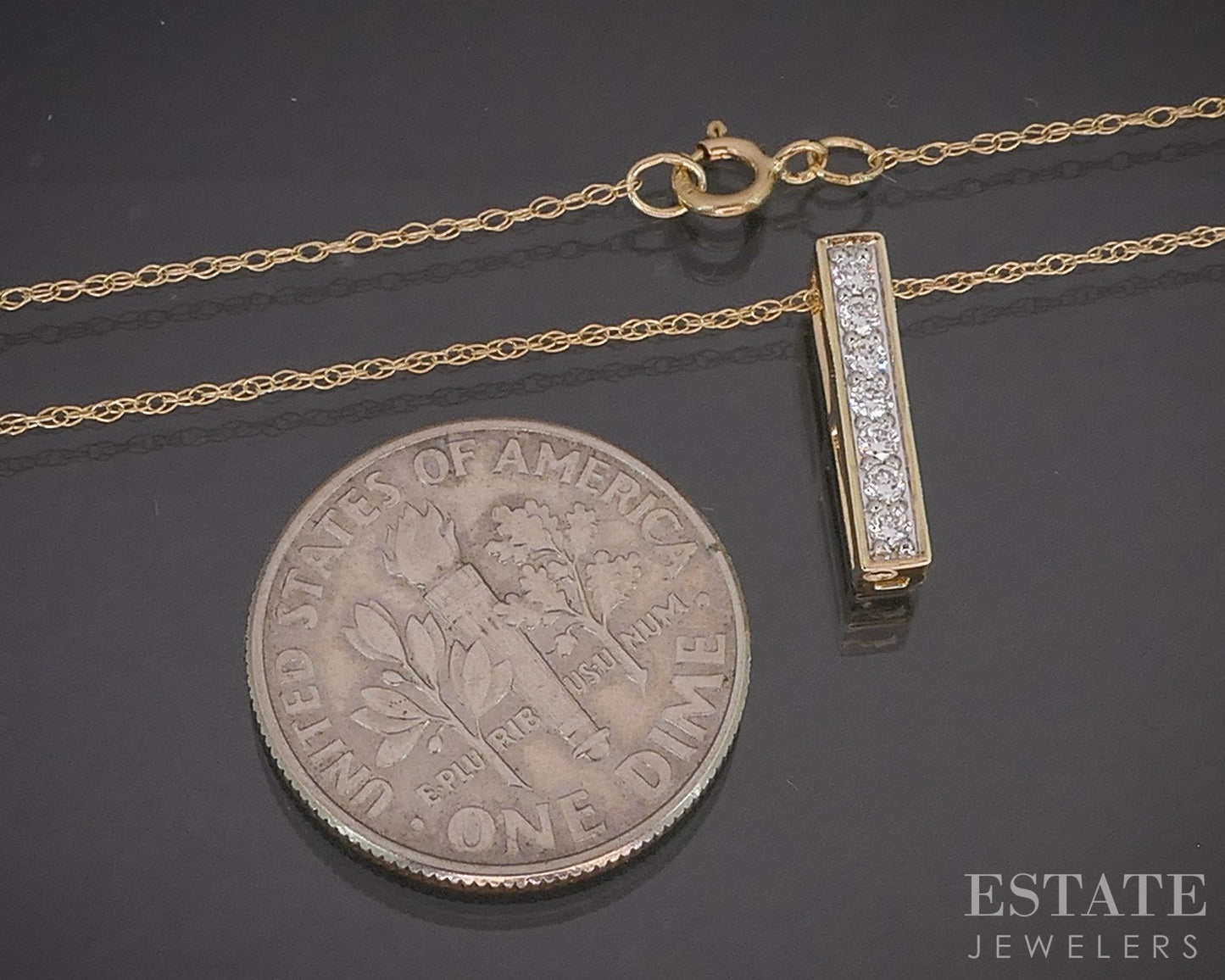 10k Yellow Gold Lab Created .10ctw Diamond Bar Ladies Necklace 0.6g 18"L p17028