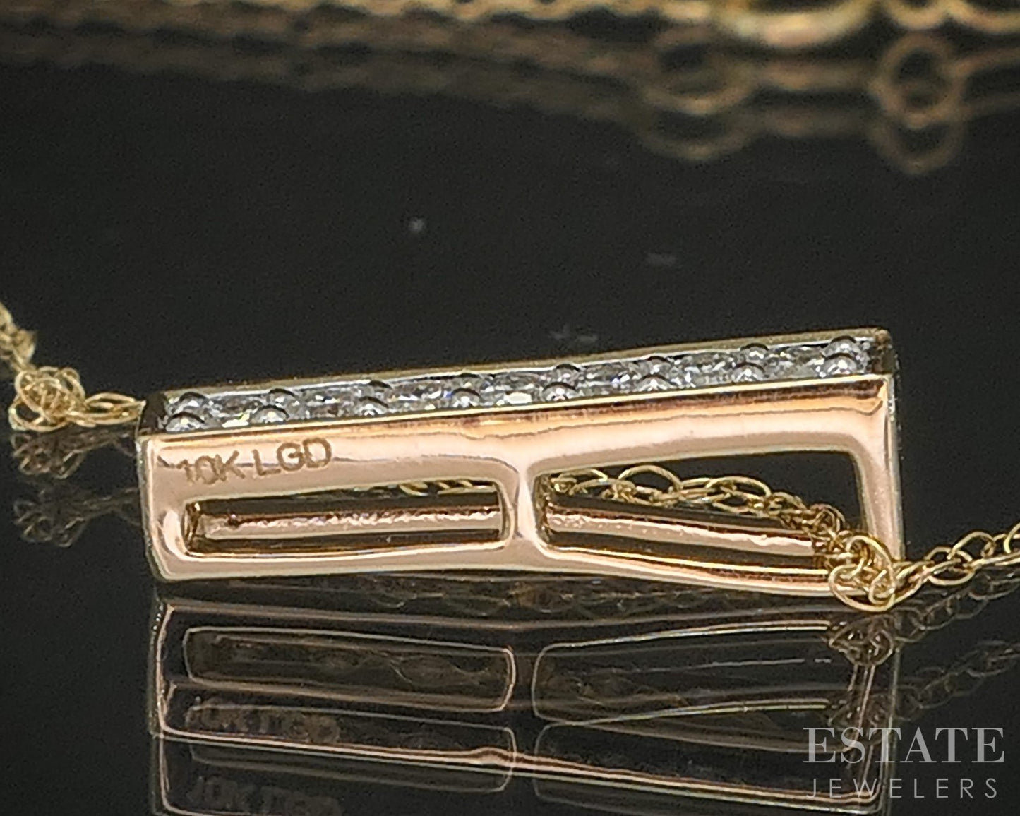 10k Yellow Gold Lab Created .10ctw Diamond Bar Ladies Necklace 0.6g 18"L p17028