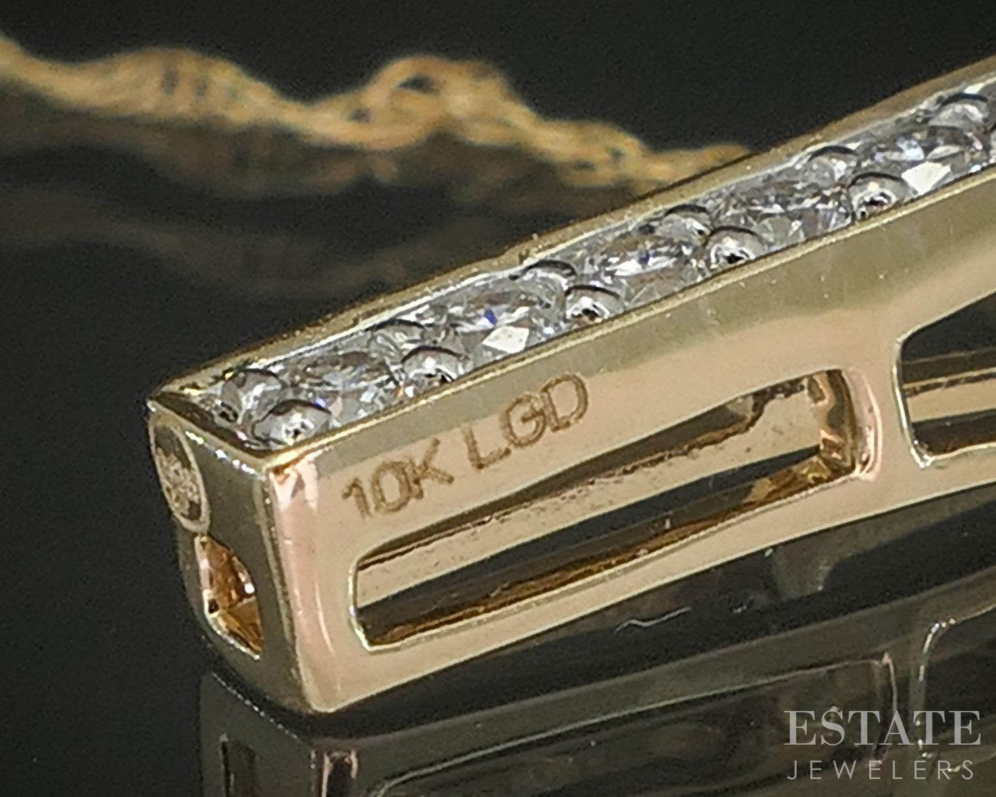 10k Yellow Gold Lab Created .10ctw Diamond Bar Ladies Necklace 0.6g 18"L p17028