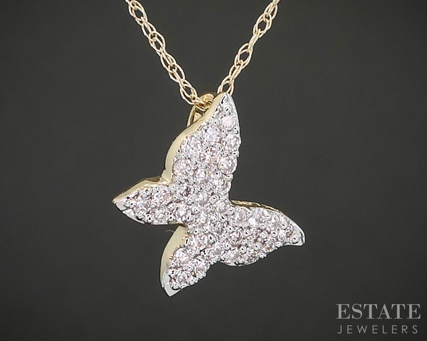 10k Yellow Gold Lab Created .18ctw Diamond Butterfly Necklace 1.0g 18"L p17030