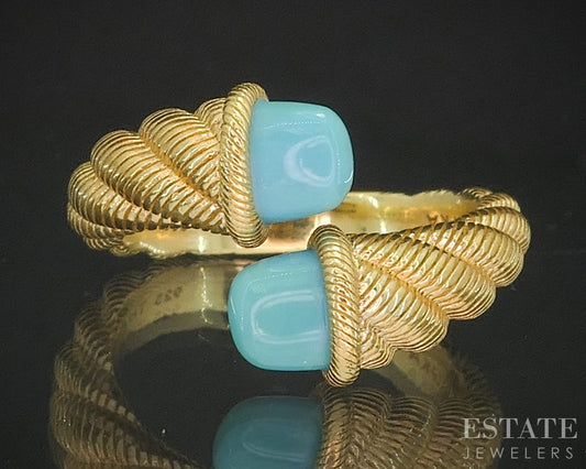 Sterling Silver Judith Ripka Turquoise Cable Bypass Band Ring 7.2g p17234