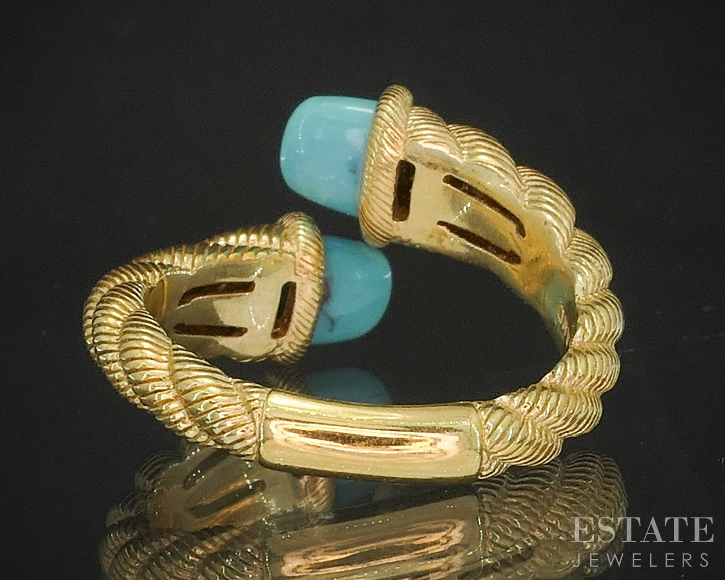 Sterling Silver Judith Ripka Turquoise Cable Bypass Band Ring 7.6g p17236