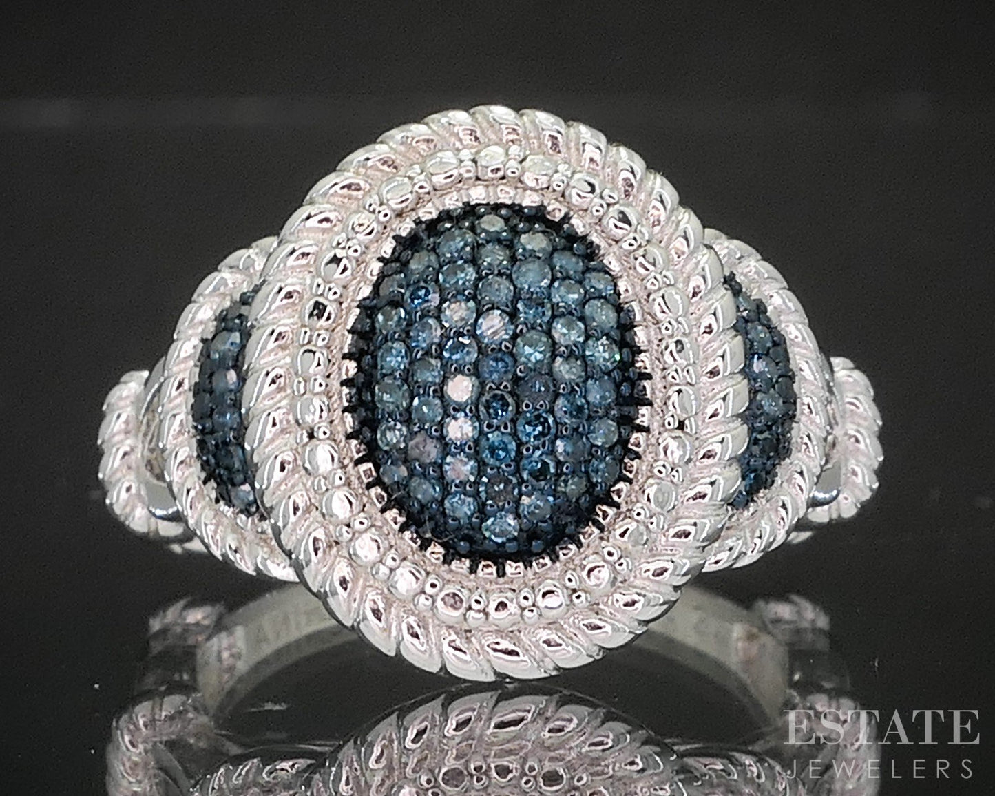 Sterling Silver Natural Blue Diamond Cluster Ladies Ring 5.4g p17242