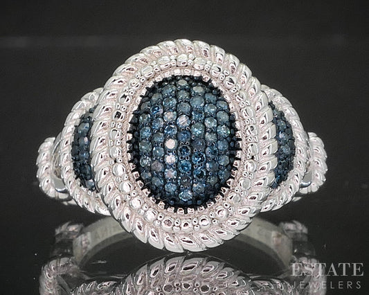 Sterling Silver Natural Blue Diamond Cluster Ladies Ring 5.4g p17242