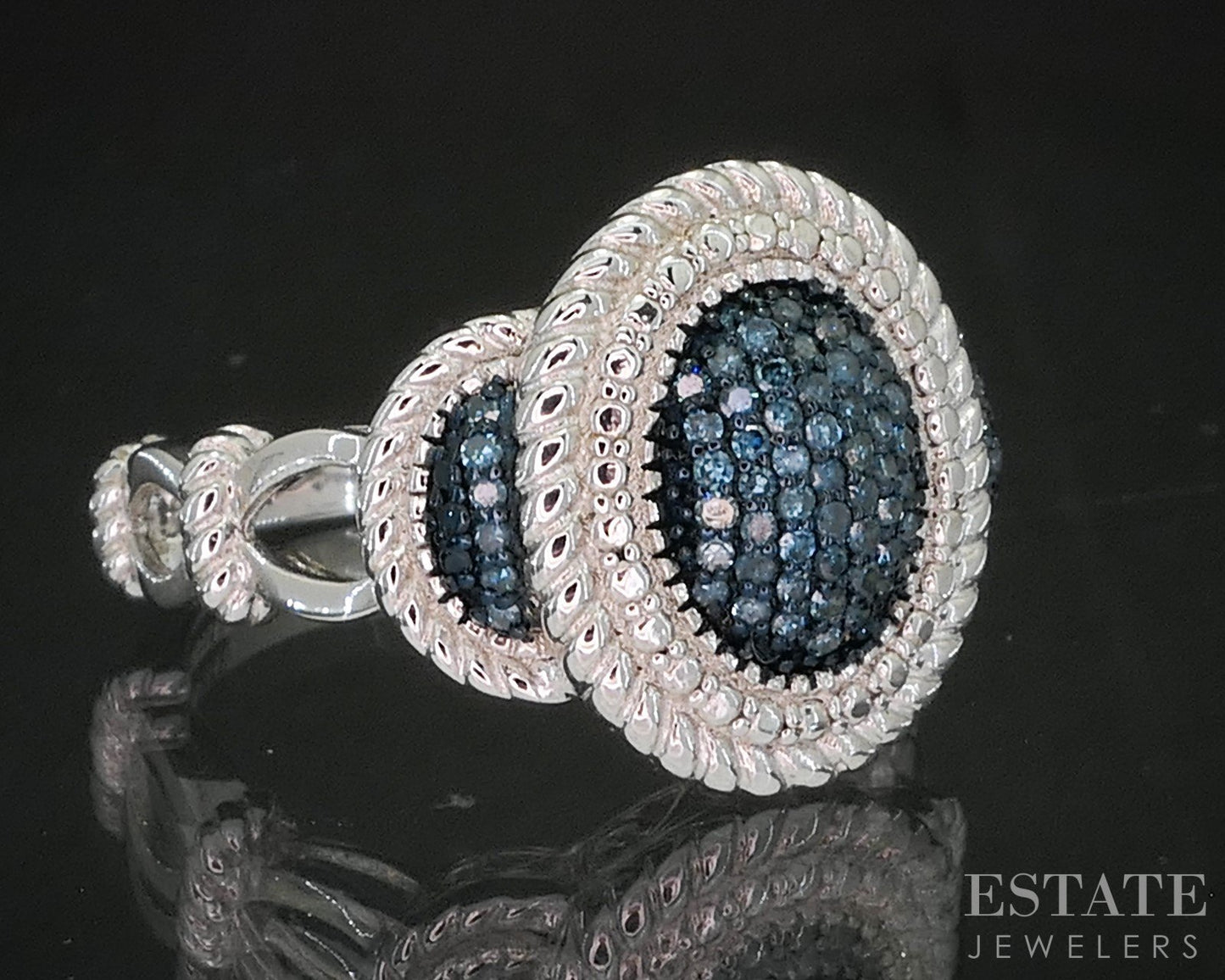 Sterling Silver Natural Blue Diamond Cluster Ladies Ring 5.4g p17242