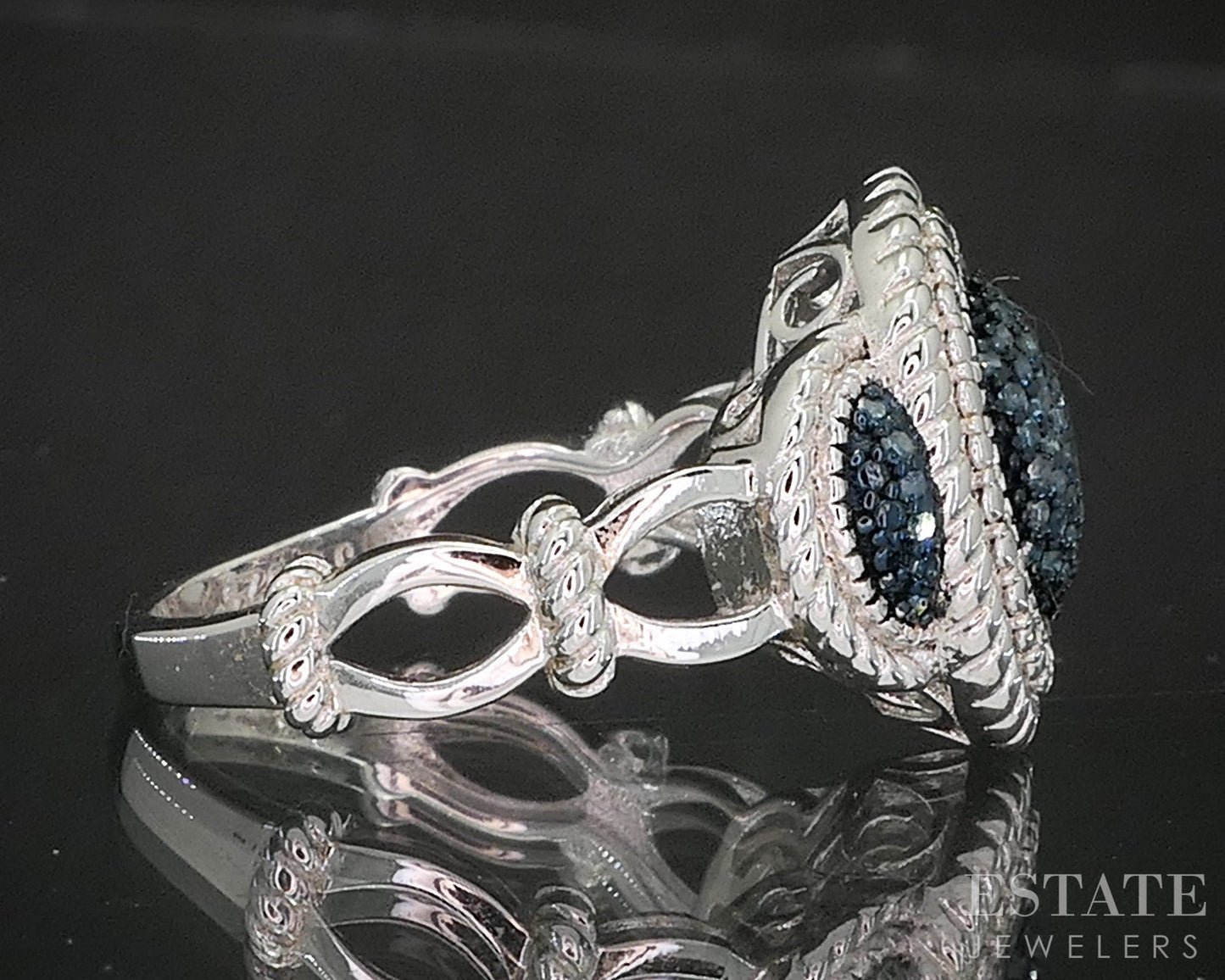 Sterling Silver Natural Blue Diamond Cluster Ladies Ring 5.4g p17242