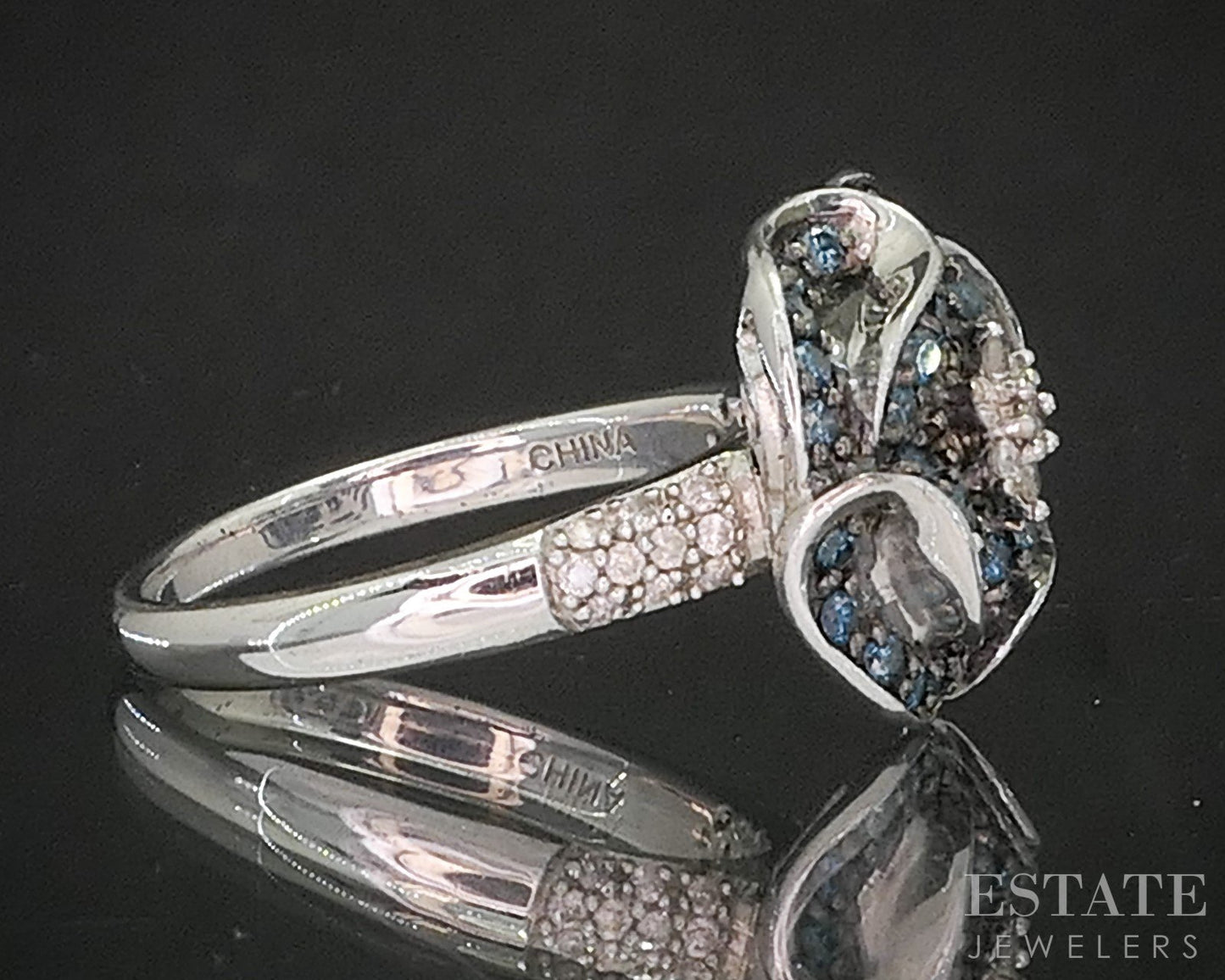 Sterling Silver Natural Blue & White Diamond Flower Ladies Ring 5.9g p17245