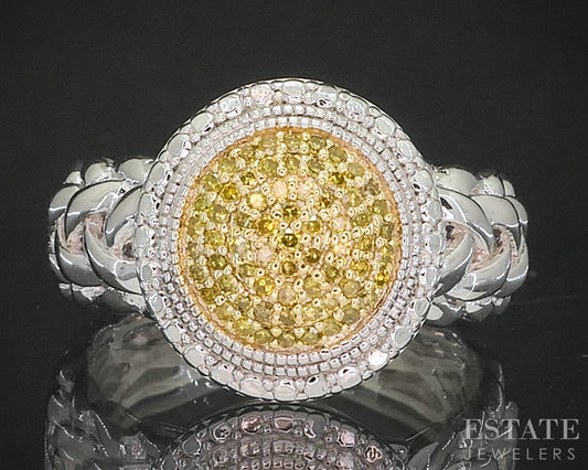 Sterling Silver Natural Yellow Diamond Cluster Ladies Ring 7.5g p17247
