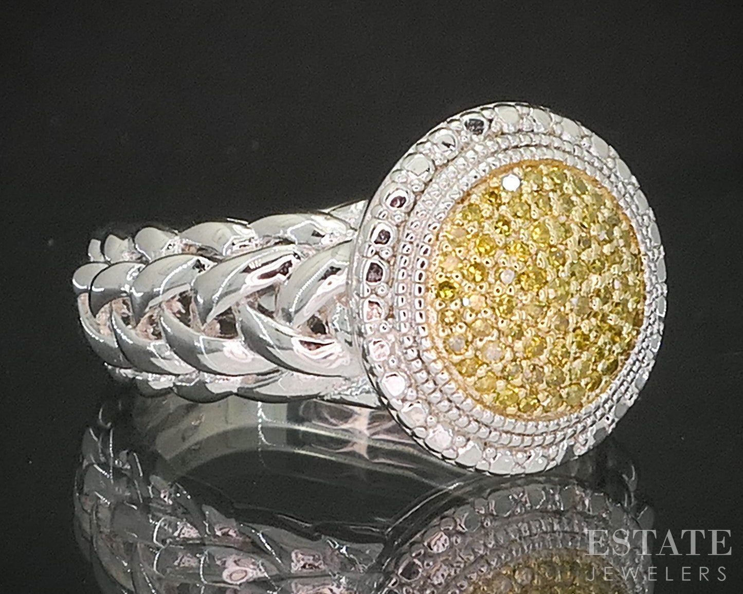 Sterling Silver Natural Yellow Diamond Cluster Ladies Ring 7.5g p17247