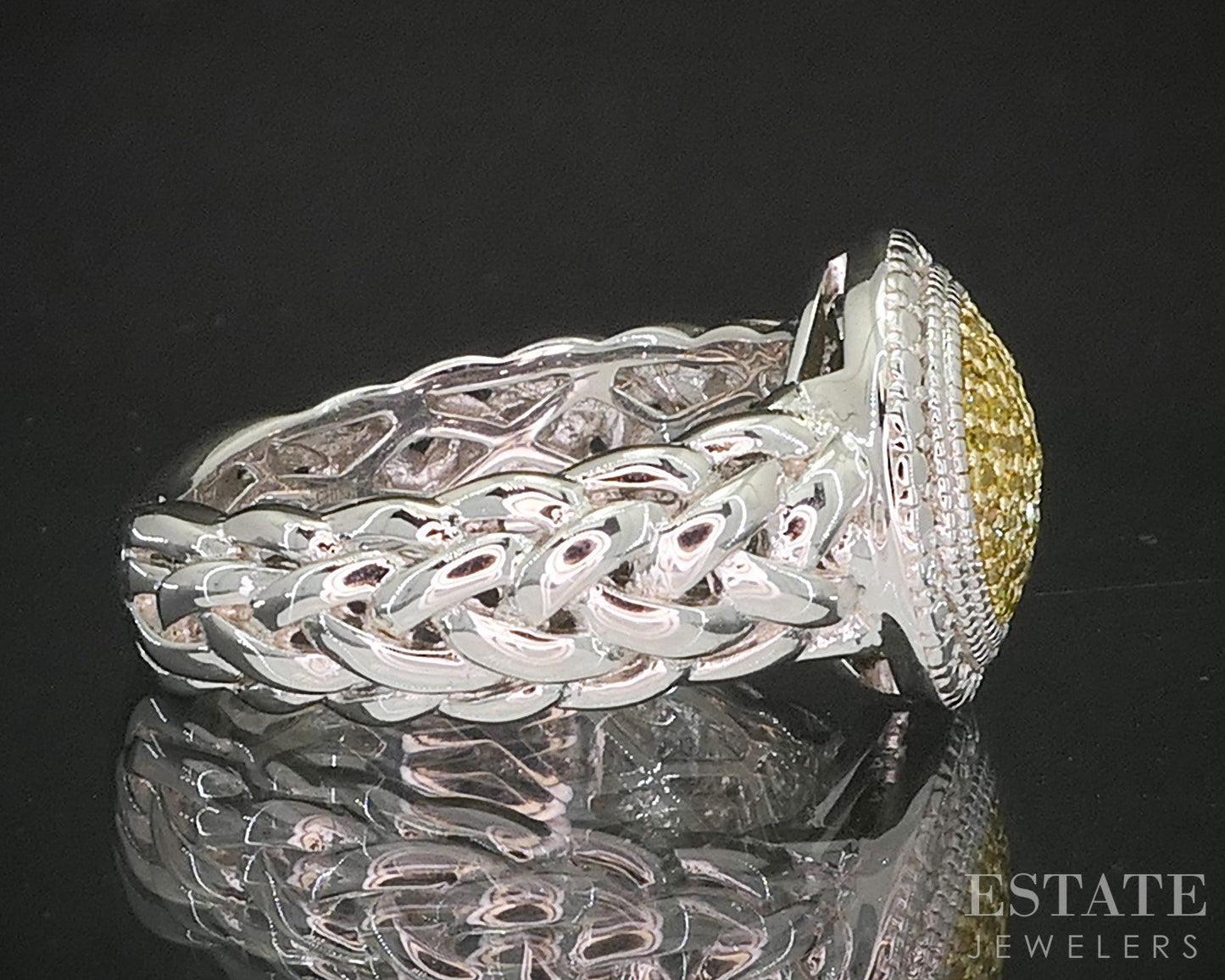 Sterling Silver Natural Yellow Diamond Cluster Ladies Ring 7.5g p17247