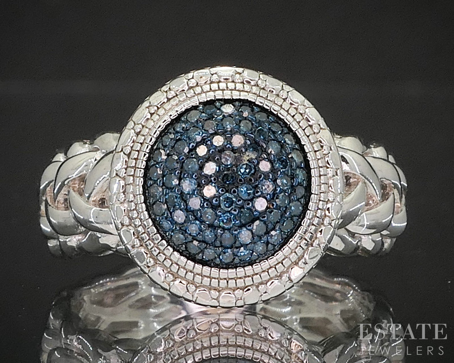 Sterling Silver Natural Blue Diamond Cluster Ladies Ring 7.6g p17250