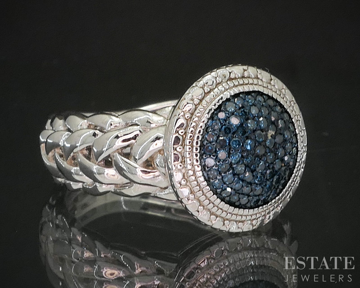Sterling Silver Natural Blue Diamond Cluster Ladies Ring 7.6g p17250