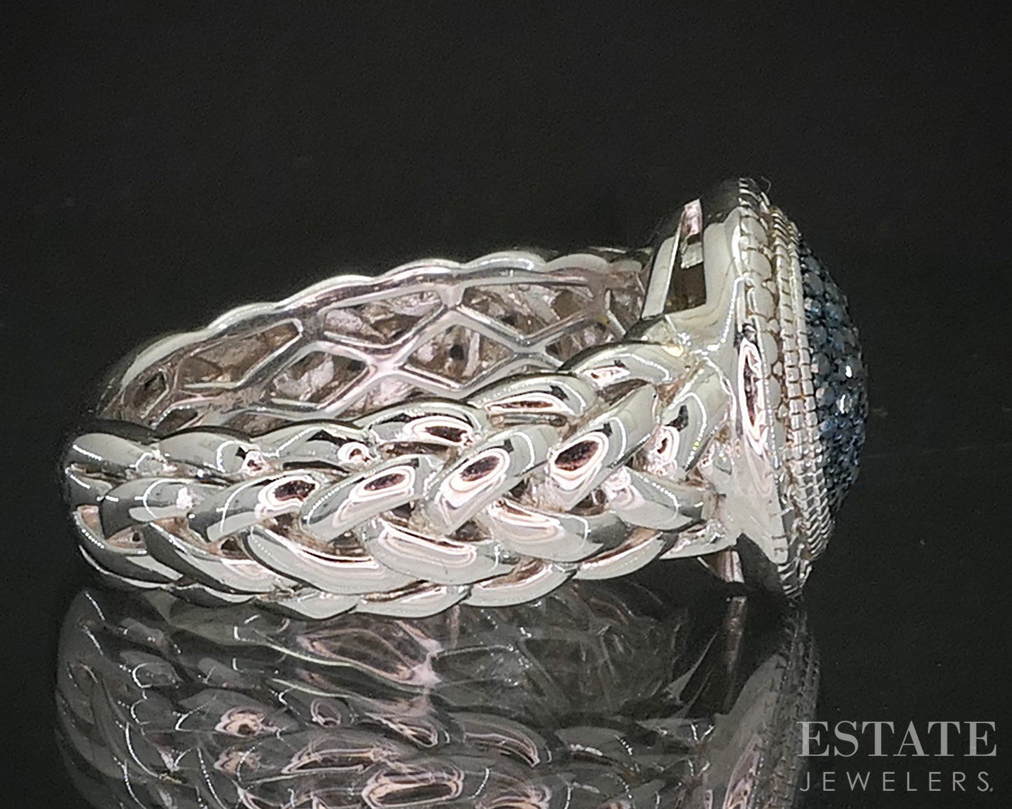 Sterling Silver Natural Blue Diamond Cluster Ladies Ring 7.6g p17250