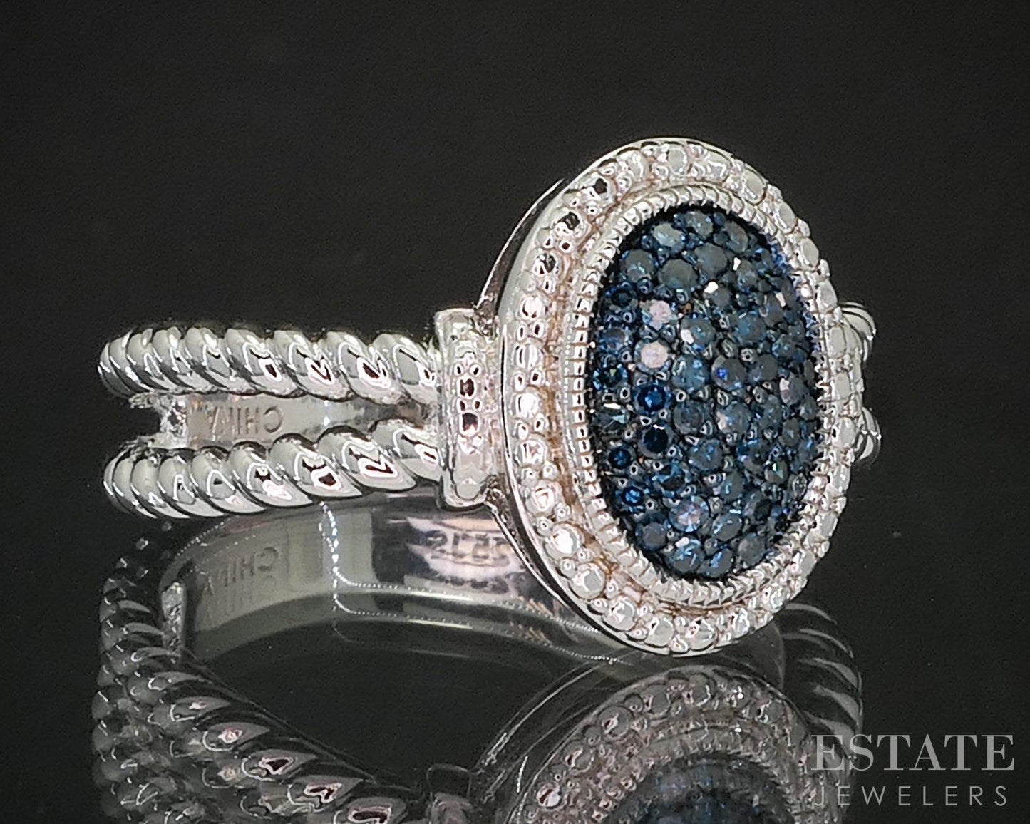 Sterling Silver Natural Blue Diamond Cluster Ladies Ring 6.3g p17252