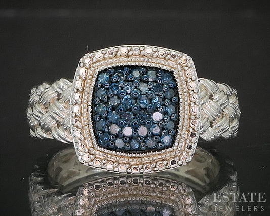 Sterling Silver Natural Blue Diamond Cluster Ladies Ring 7.0g p17253