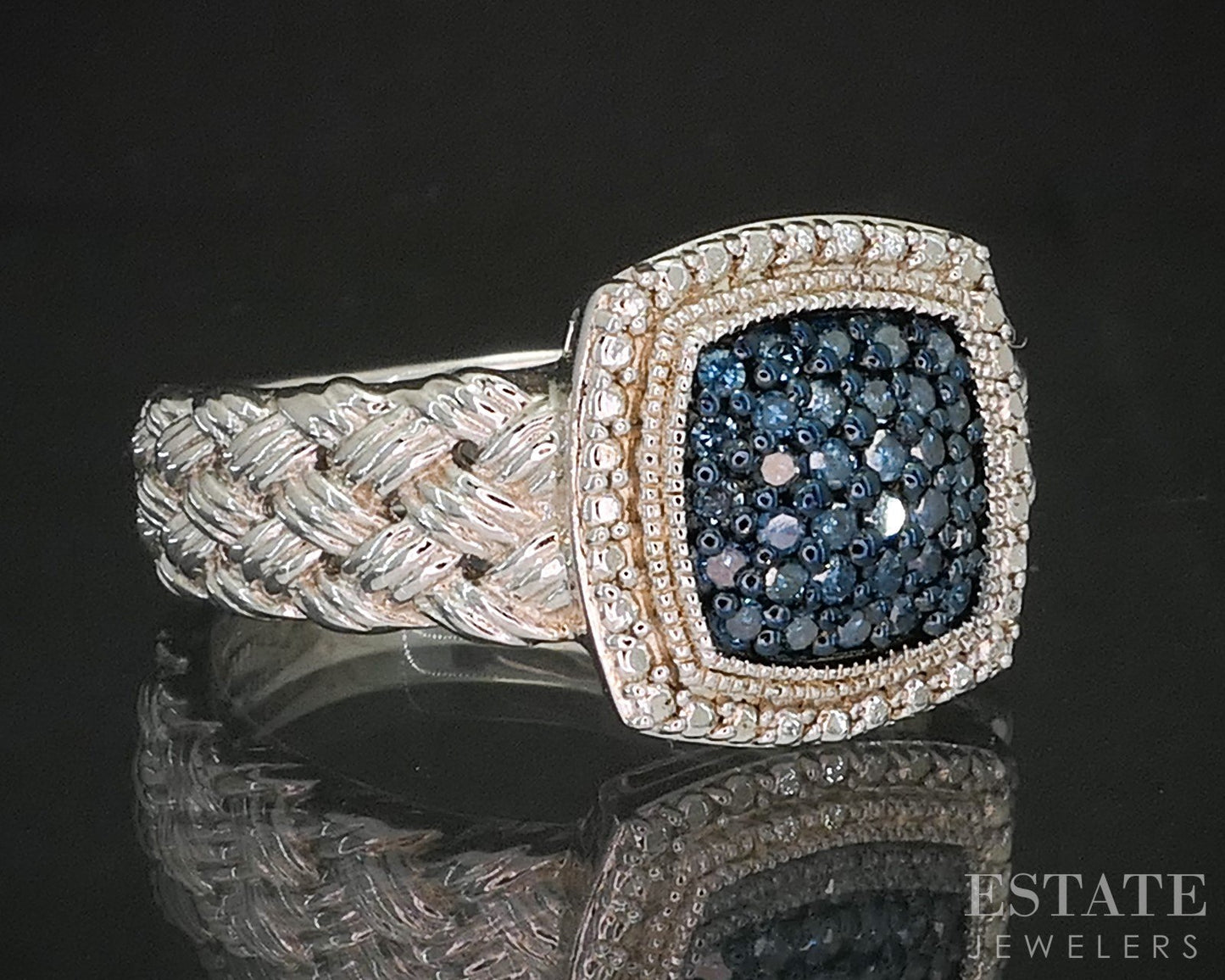 Sterling Silver Natural Blue Diamond Cluster Ladies Ring 7.0g p17253