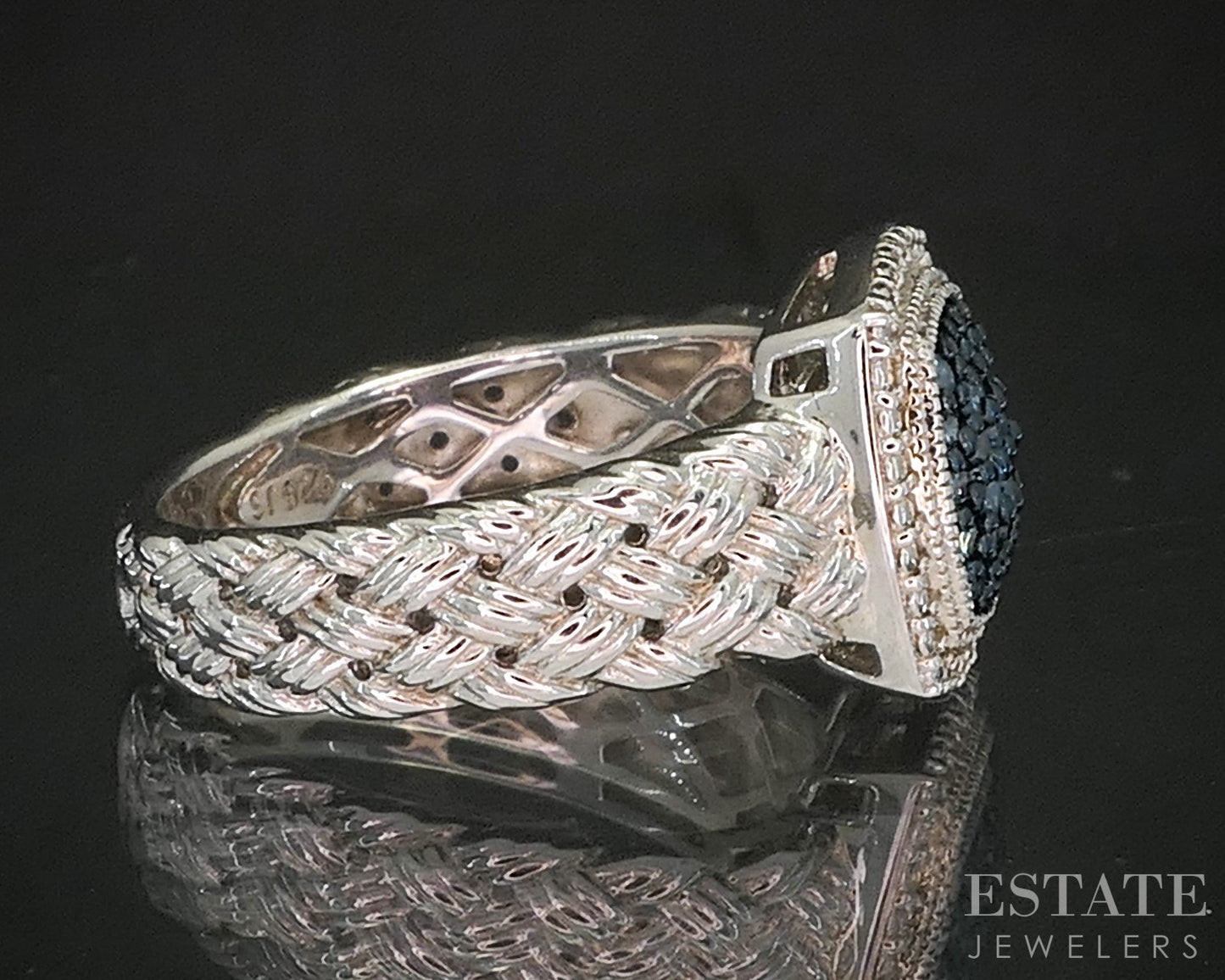 Sterling Silver Natural Blue Diamond Cluster Ladies Ring 7.0g p17253