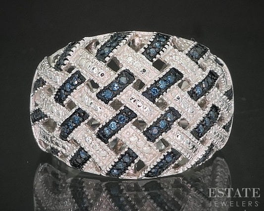 Sterling Silver Natural Blue Diamond Braided Ladies Band Ring 8.9g p17256