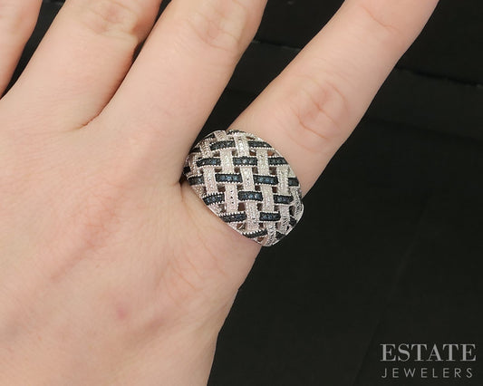 Sterling Silver Natural Blue Diamond Braided Ladies Band Ring 8.9g p17256