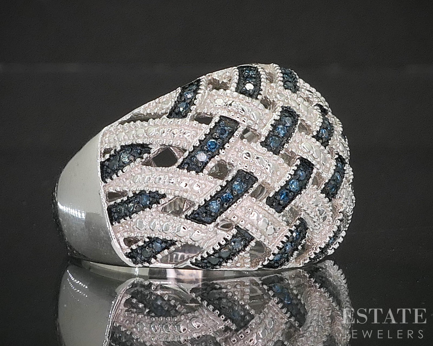 Sterling Silver Natural Blue Diamond Braided Ladies Band Ring 8.9g p17256