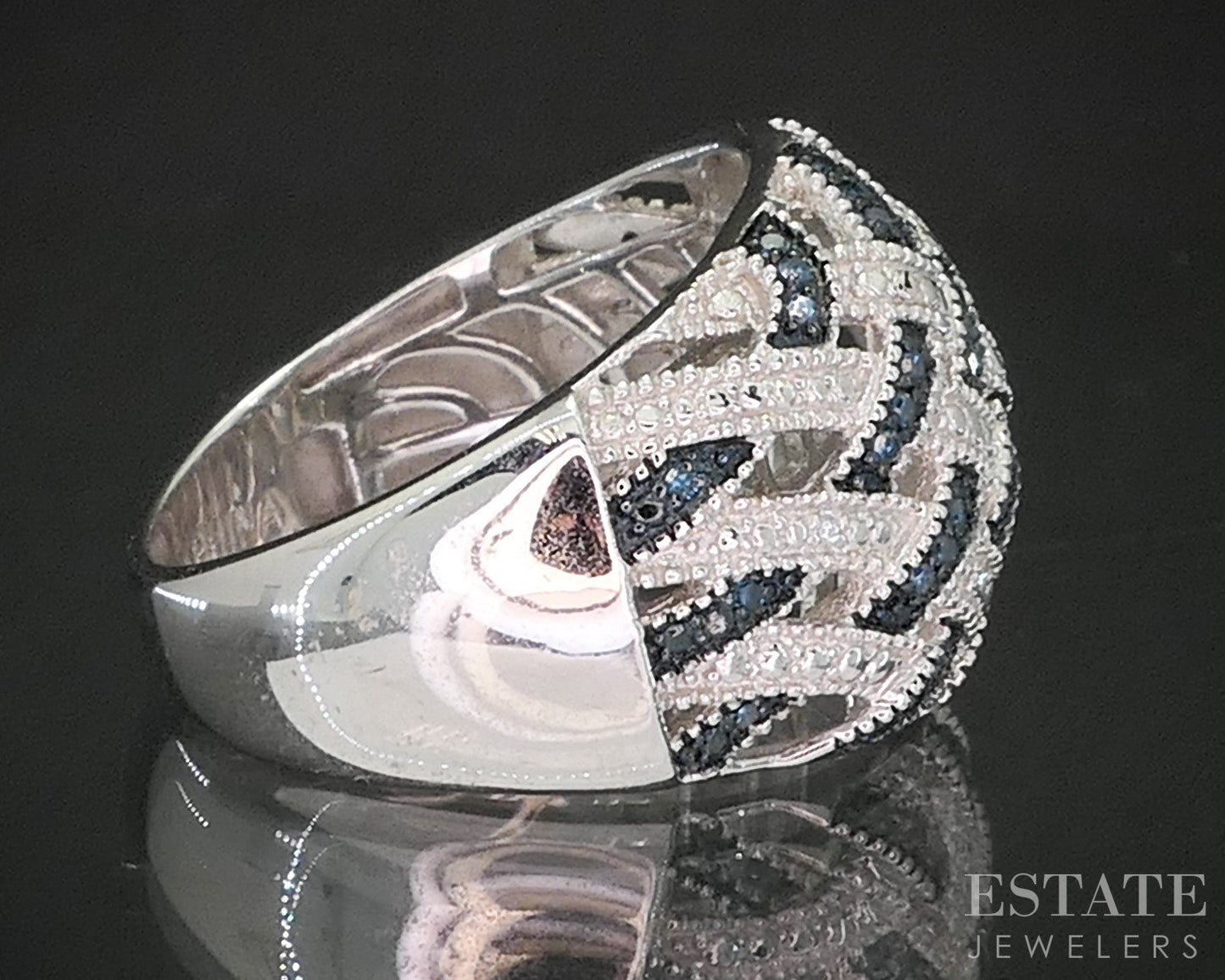 Sterling Silver Natural Blue Diamond Braided Ladies Band Ring 8.9g p17256