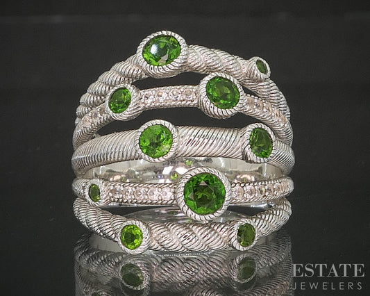 Sterling Silver Judith Ripka Green Diopside & CZ Cable Band Ring 9g p17281