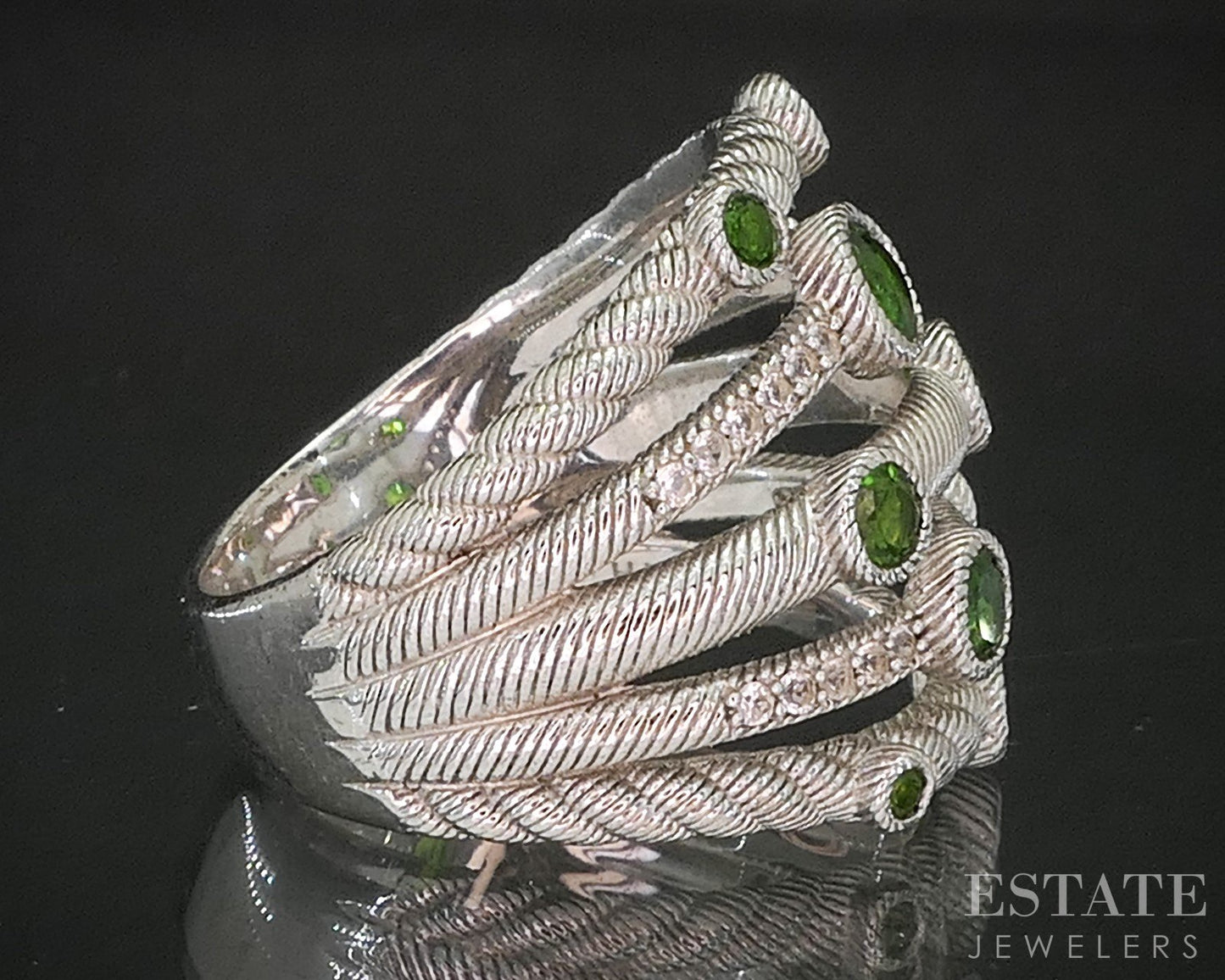 Sterling Silver Judith Ripka Green Diopside & CZ Cable Band Ring 9g p17281