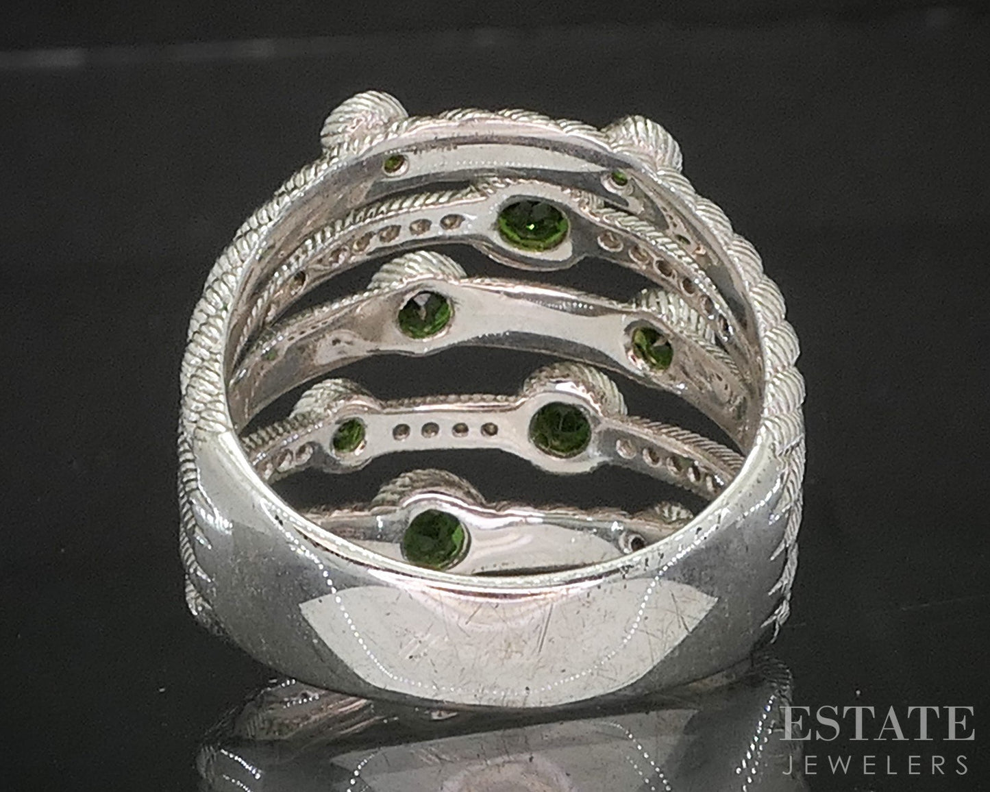 Sterling Silver Judith Ripka Green Diopside & CZ Cable Band Ring 9g p17281