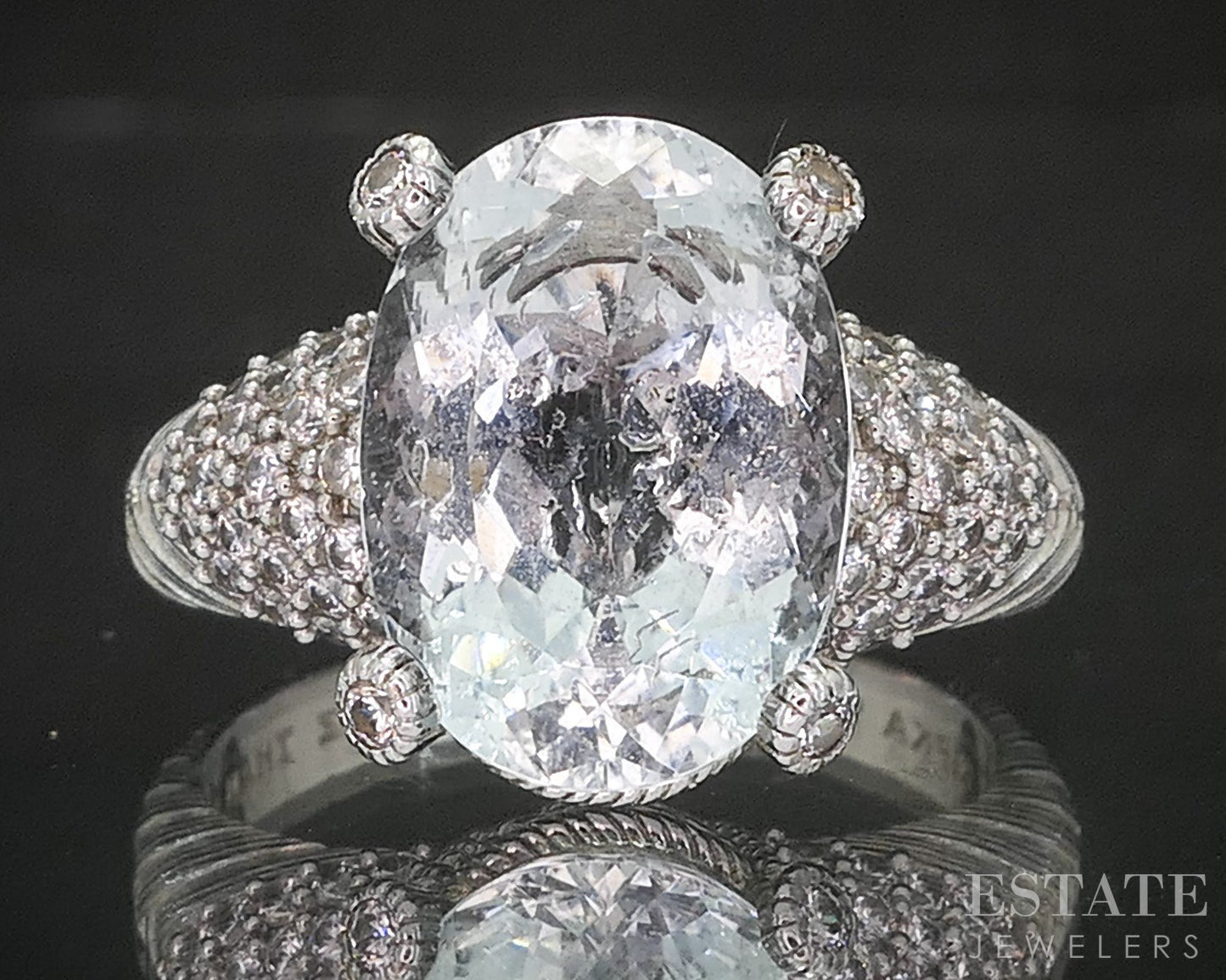 Sterling Silver Judith Ripka Natural Blue Topaz & CZ Ladies Ring 8g p17284