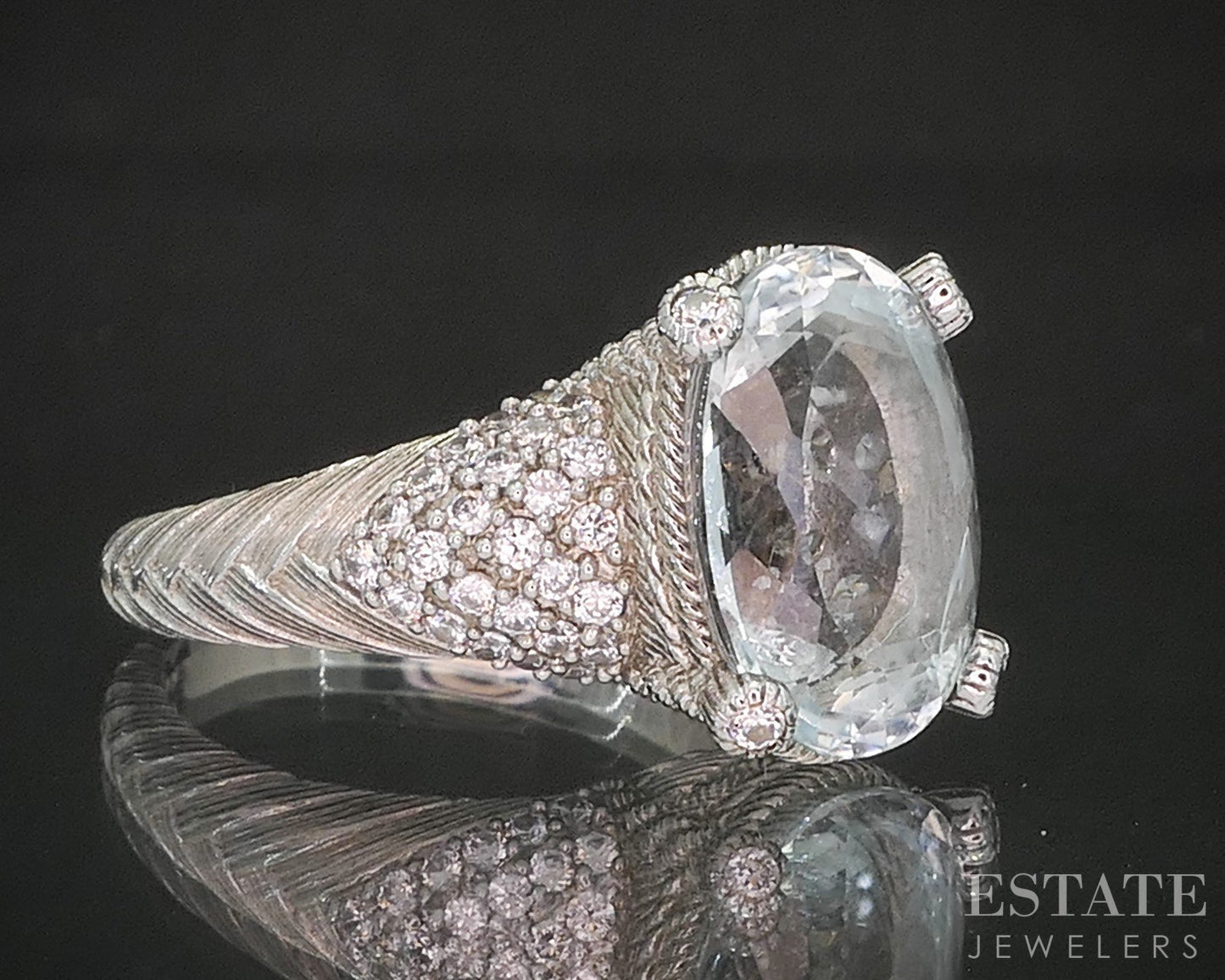 Sterling Silver Judith Ripka Natural Blue Topaz & CZ Ladies Ring 8g p17284