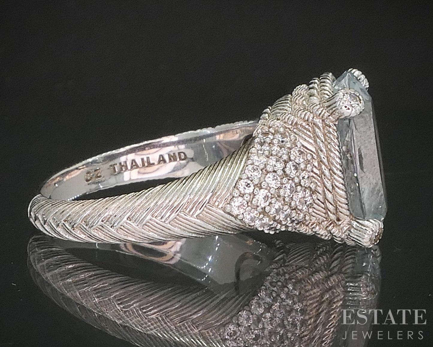 Sterling Silver Judith Ripka Natural Blue Topaz & CZ Ladies Ring 8g p17284