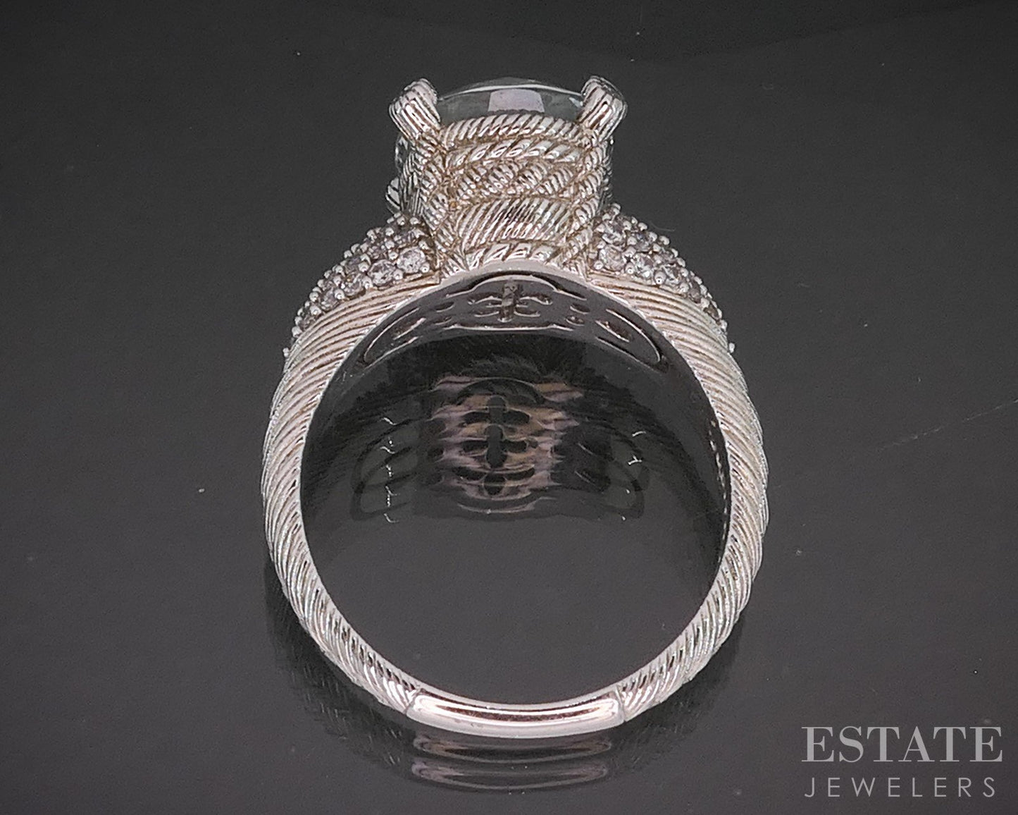 Sterling Silver Judith Ripka Natural Blue Topaz & CZ Ladies Ring 8g p17284