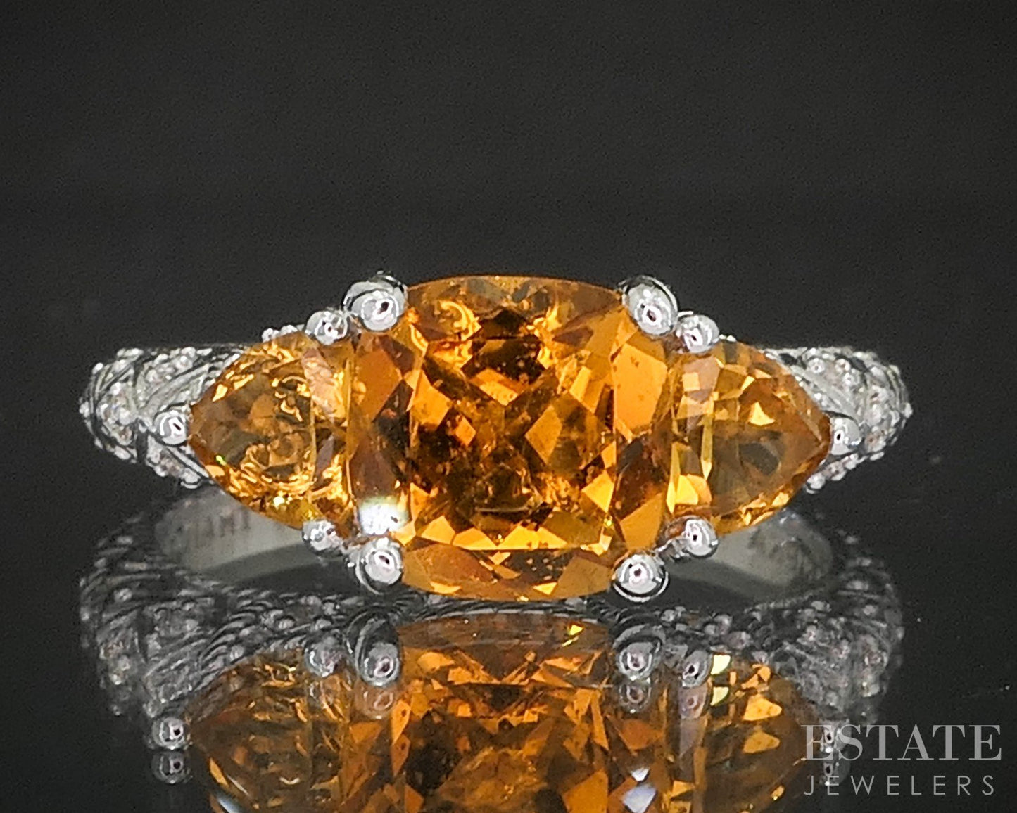 Sterling Silver Judith Ripka Natural Citrine & CZ Ladies Ring 5.5g p17288