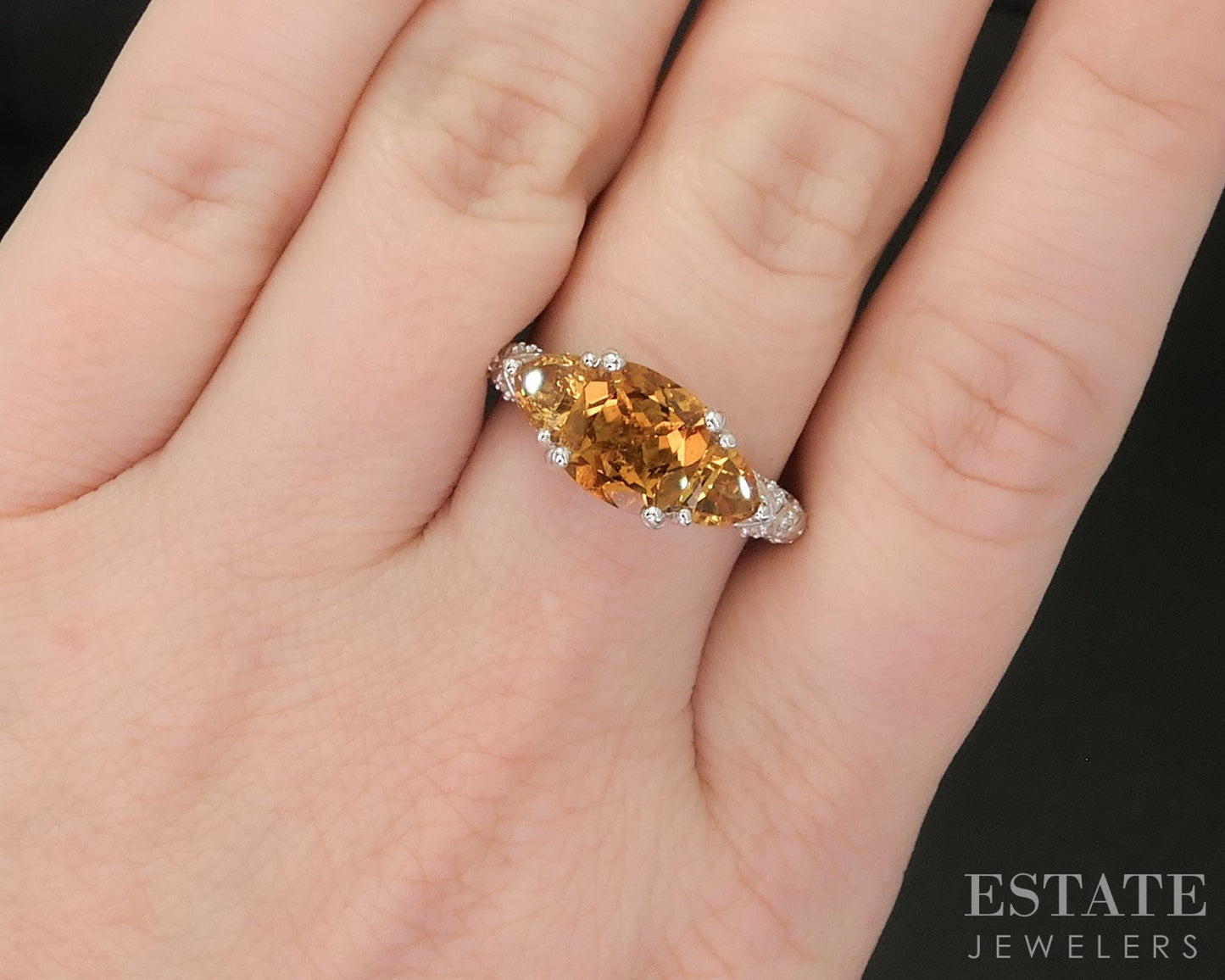 Sterling Silver Judith Ripka Natural Citrine & CZ Ladies Ring 5.5g p17288