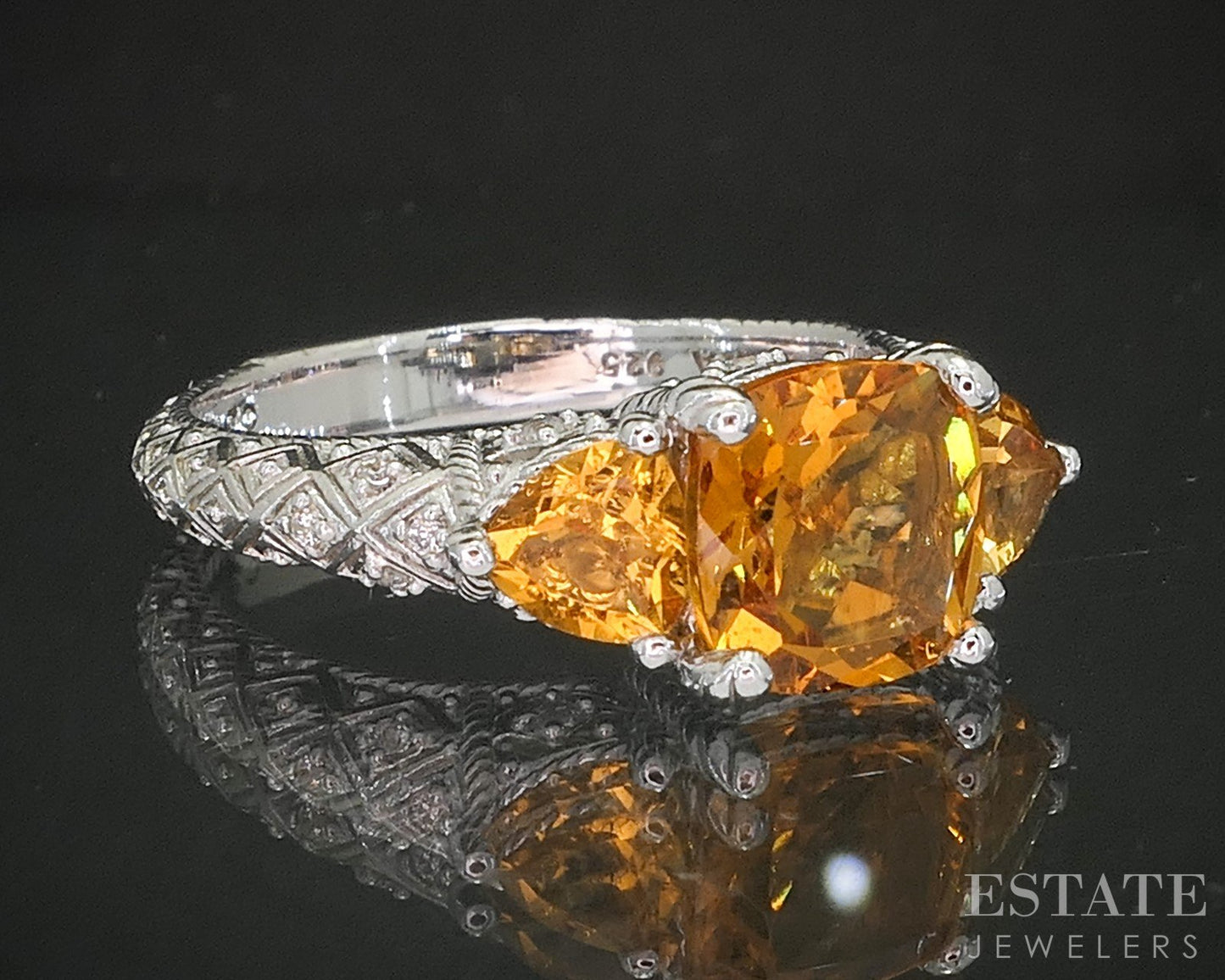 Sterling Silver Judith Ripka Natural Citrine & CZ Ladies Ring 5.5g p17288